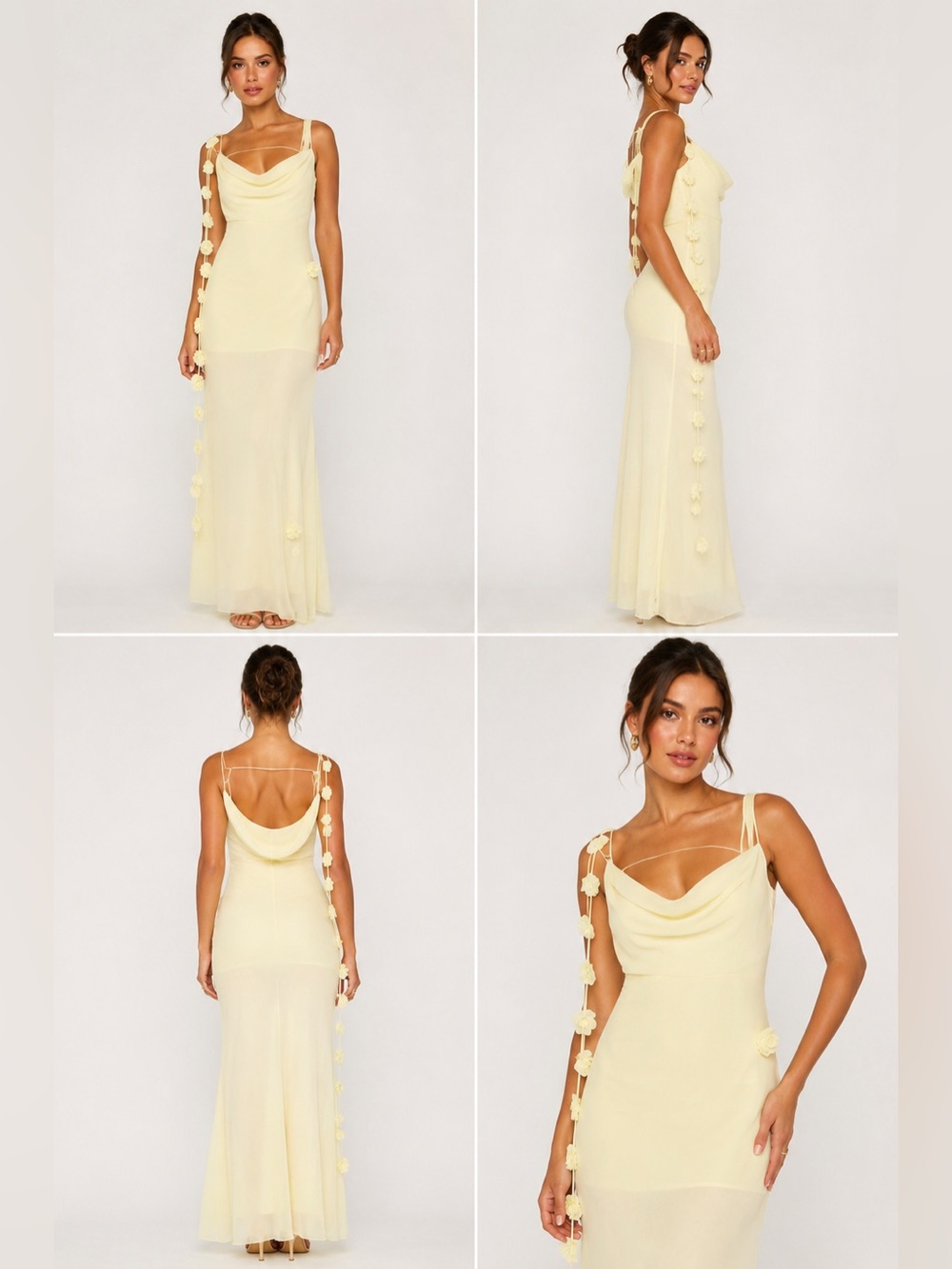 MESHKI Rosalie Floral Chiffon Maxi Dress – Pastel Lemon – Size Large (NWT) - Picture 7 of 7